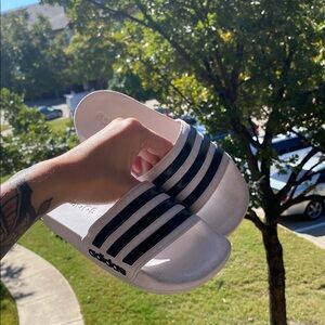 Adidas White and Black Slide Sandals
